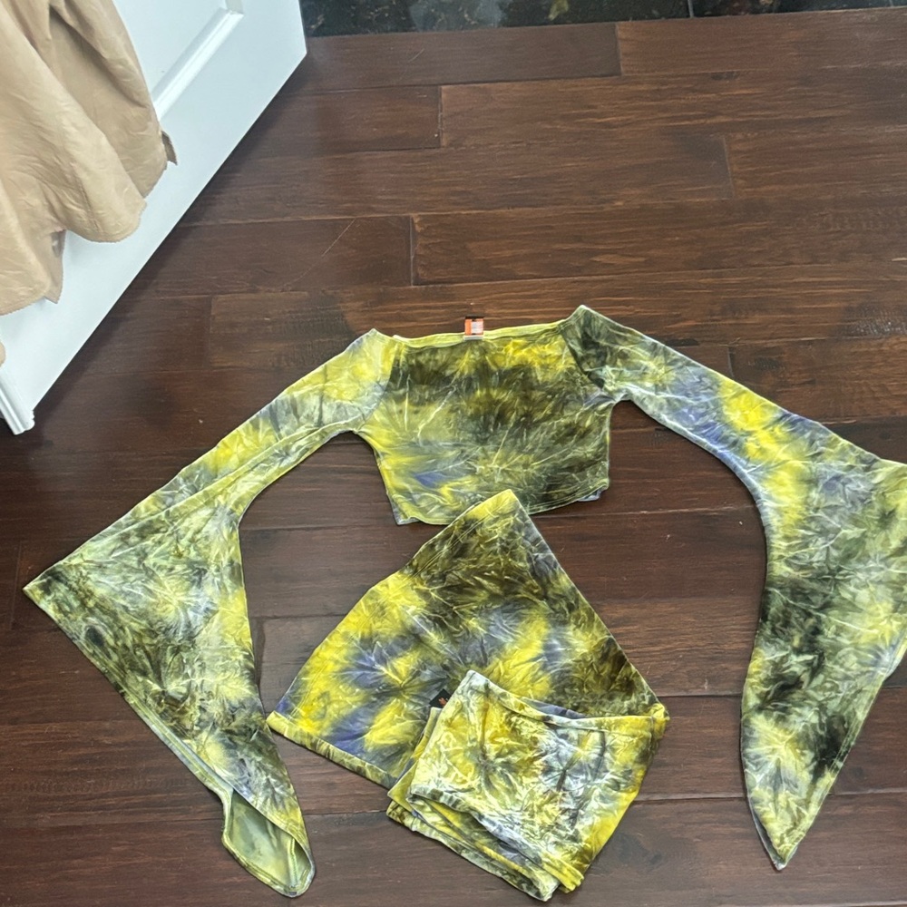 Tie-Dye Long Sleeve Crop Top and Flare Pant Set Festival Velvet